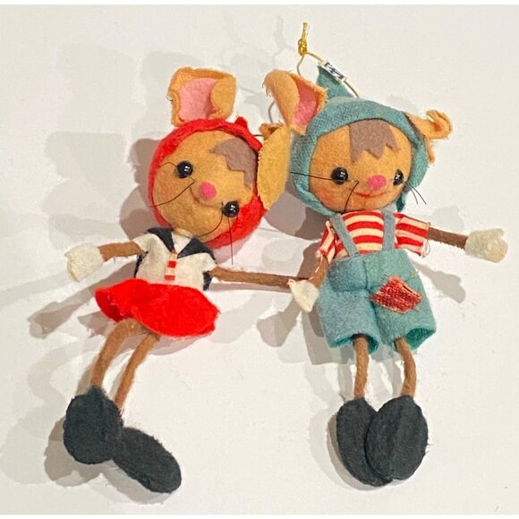 Vintage felt ornaments bendable mice mouse delicate made in Japan 5" whimsical c - Picture 1 of 8